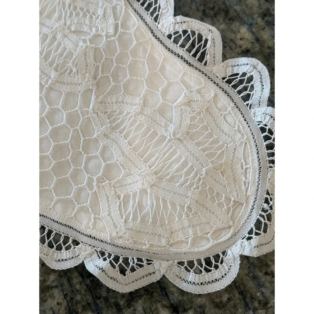 Christmas  Battenberg Lace‎ Stocking White Embroidered Victorian Old World Style